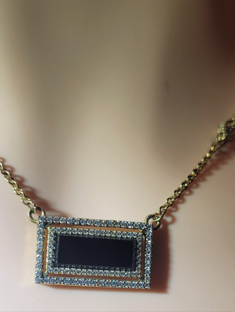 Judith Ripka Black Spinel Onyx Diamonique 14k Gold Clad Necklace. Art Deco Style - Picture 4 of 13